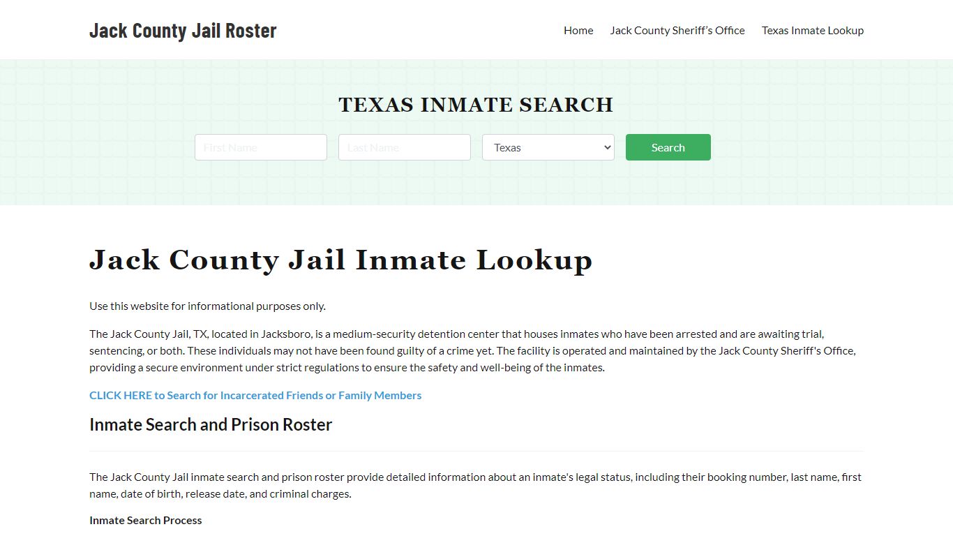 Jack County Jail Roster Lookup, TX, Inmate Search